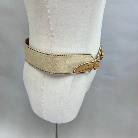 Vintage Suede Leather Waist Belt w/ Gold Lion Medallion Statement Size Large - Picture 6 of 15